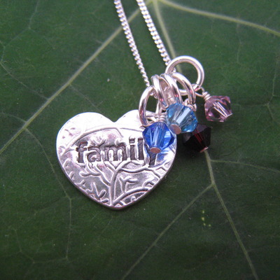 Family heart necklace with 4 birthstones
