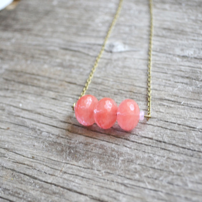 Cherry quartz necklace, cherry pink, quartz necklace, rondelle stones - Thumbnail 3