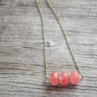 Cherry Quartz Necklace, Cherry Pink, Quartz Necklace, Rondelle Stones - Thumbnail 3