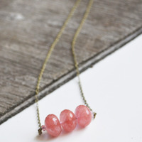 Cherry Quartz Necklace, Cherry Pink, Quartz Necklace, Rondelle Stones - Thumbnail 2