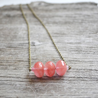 Cherry Quartz Necklace, Cherry Pink, Quartz Necklace, Rondelle Stones - Thumbnail 1