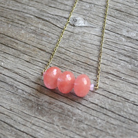 Cherry Quartz Necklace, Cherry Pink, Quartz Necklace, Rondelle Stones - Thumbnail 4