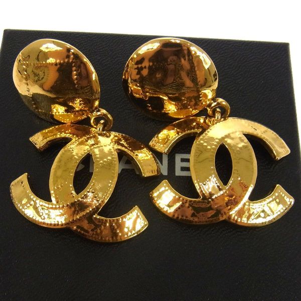 Vintage Chanel Logo Clip On Earrings