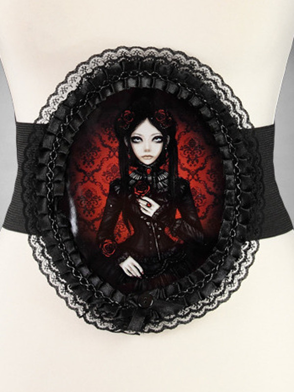 Red & Black Lolita Doll Decorative Wide Elastic Belt