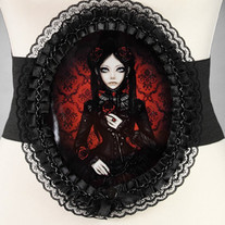 Red & Black Lolita Doll Decorative Wide Elastic Belt