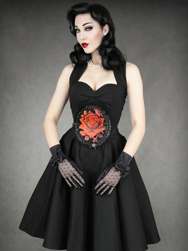 Red & Black Rose Decorative Wide Elastic Belt