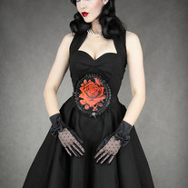 Red & Black Rose Decorative Wide Elastic Belt