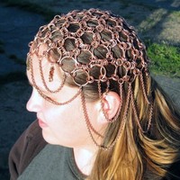 Chain Mail Headpiece Chain Maille Renaissance Garb Bellydance - Thumbnail 1