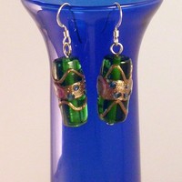 Green and Pink Millefore Bead Earrings - Thumbnail 3