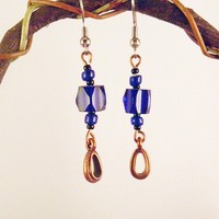 Cobalt Blue Earrings - Silver or Copper - Thumbnail 1