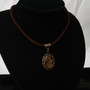 Steampunk Resin and Gears Small Bronze Oval Filigree Pendant on Brown Velvet Cord Necklace-2