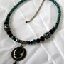 Teal Pearls & Black Crystals Skeleton Lady Cameo Necklace-1