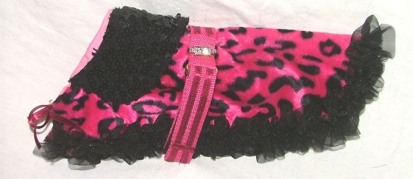 Raspberry and black Leopard Printed Faux Fur, and Sequin Coat