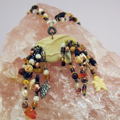 Beaded picture jasper cabochon necklace