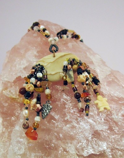 Beaded Picture Jasper Cabochon Necklace