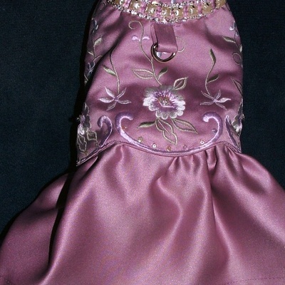 Rose bridal satin dress, for a small toy breed!