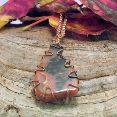 Dendritic jasper freeform copper necklace