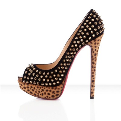 Christian louboutin lady peep spikes 150mm black suede pony