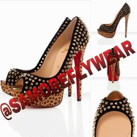 CHRISTIAN LOUBOUTIN LADY PEEP SPIKES 150MM BLACK SUEDE PONY - Thumbnail 2