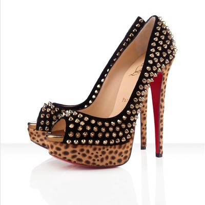 Christian louboutin lady peep spikes 150mm black suede pony