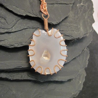 Thunderegg geode gray agate copper chain necklace