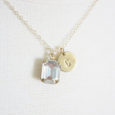 Vintage rhinestone initial necklace 