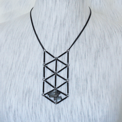 Tree of life necklace w/crystal - matte black