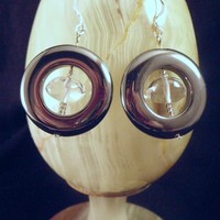 Hematite Doughnut with Quartz Crystal Earrings - Thumbnail 3