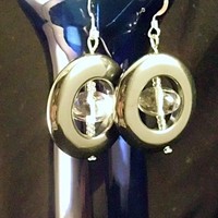 Hematite Doughnut with Quartz Crystal Earrings - Thumbnail 4