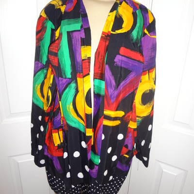 Vintage a.k.f. woman black muticolor buttonless blazer size 2x-3x