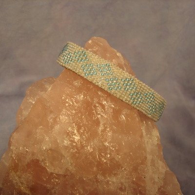 Baby blue and white beaded bracelet - peyote stitched
