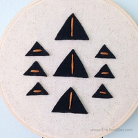 6" Triangle & Leather Feather Hoop Art - Black & Gold - Thumbnail 1