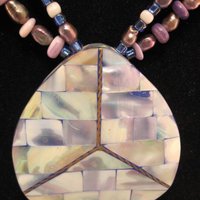 Mother of Pearl Mosaic Brass Inlaid Peace Sign Necklace - Thumbnail 2