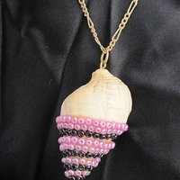 Purple, Pink, and Black Bead Encrusted Sea Shell Necklace - Thumbnail 1