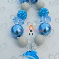 Dolphin Pendant Chunky Necklace/Matching Bracelet/Bubblegum Beads/Girls Jewelry/Fun In the Sun/Summer Necklace - Thumbnail 1