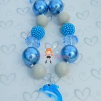 Dolphin Pendant Chunky Necklace/Matching Bracelet/Bubblegum Beads/Girls Jewelry/Fun In the Sun/Summer Necklace - Thumbnail 2