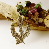 Pewter Isis with Ruby Zoisite & Rainbow Fluorite Necklace - Thumbnail 2