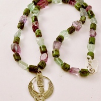 Pewter Isis with Ruby Zoisite & Rainbow Fluorite Necklace - Thumbnail 4