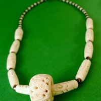 Vintage Carved Bone Necklace with Freshwater Pearls - Thumbnail 3