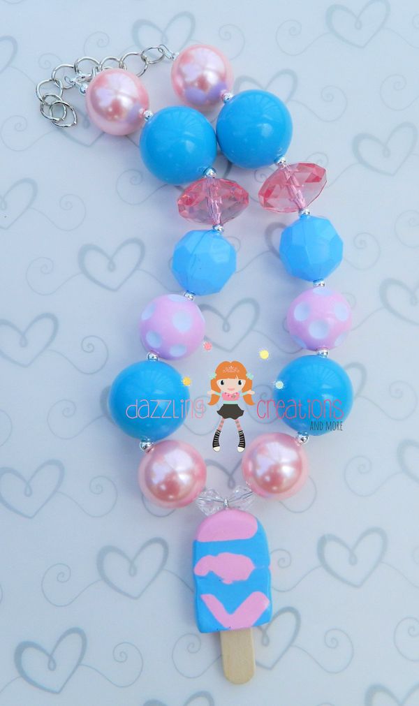 Cotton Candy Ice Cream Pendant Chunky Necklace & Hair Bow Sets Perfect Photo Props/Bubblegum Jewelry/Girls Jewelry