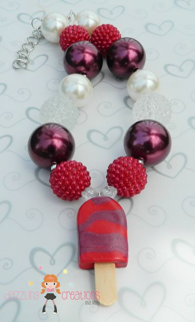 Wild cherries ice cream pendant chunky necklace/hair bow set/perfect photo props/bubblegum beads/girls jewelry