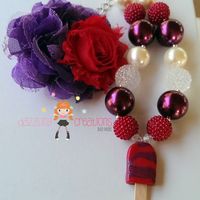 Wild Cherries Ice Cream Pendant Chunky Necklace/Hair Bow Set/Perfect Photo Props/Bubblegum Beads/Girls Jewelry - Thumbnail 3