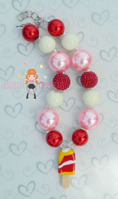 Strawberry banana ice cream pendant chunky necklace/hair bow set/perfect photo props/bubblegum beads/girls jewelry