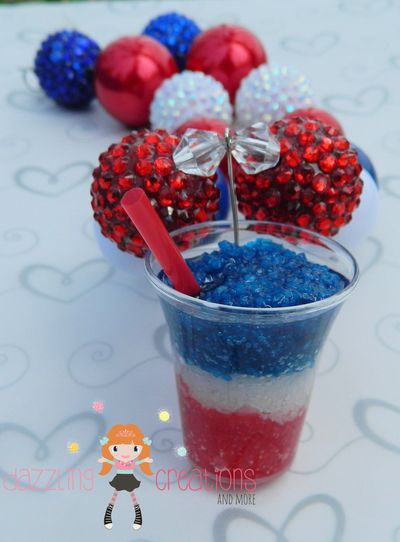 Patriotic 4th of july red white blue ice cream slushy pendant chunky necklace & hair bow set perfect photo props