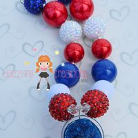 Patriotic 4th of July Red White Blue Ice Cream Slushy Pendant Chunky Necklace & Hair Bow Set Perfect Photo Props - Thumbnail 3