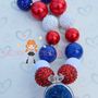 Patriotic 4th of July Red White Blue Ice Cream Slushy Pendant Chunky Necklace & Hair Bow Set Perfect Photo Props-3