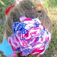 4th of July Red White Blue Patriotic Flip Flops Chunky Necklace and Hair Flower Clip - Thumbnail 4