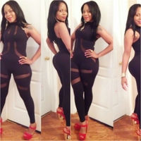 Black Formfitting Mesh Splicing Bodysuit - Thumbnail 1