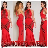   Glam Red Mesh Pattern Hourglass Evening Dress - Thumbnail 1