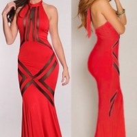  Glam Red Mesh Pattern Hourglass Evening Dress - Thumbnail 2